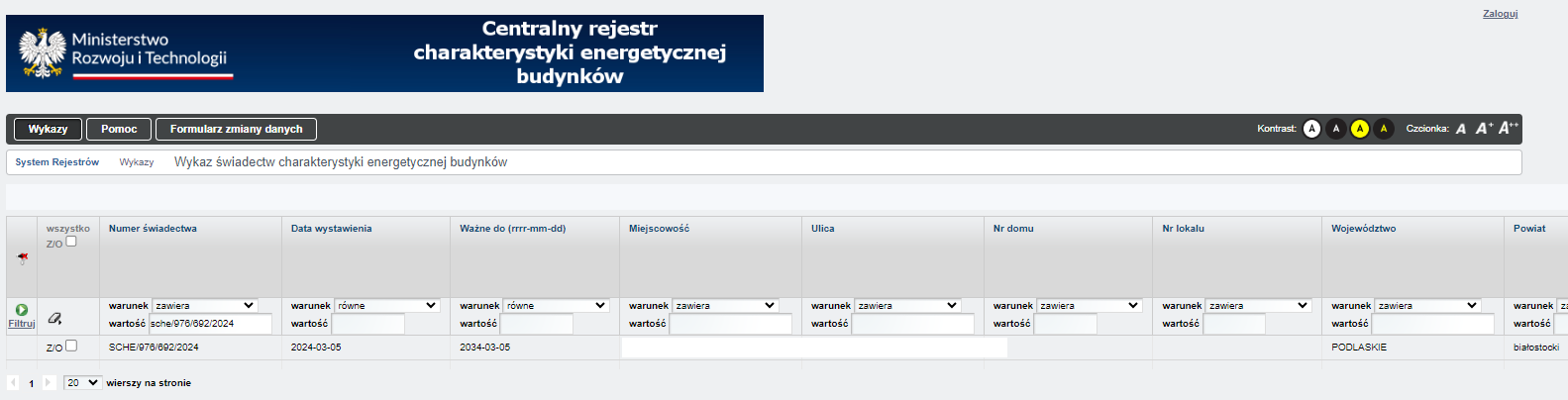 wyszukaj świadectwo energetyczne po numerze