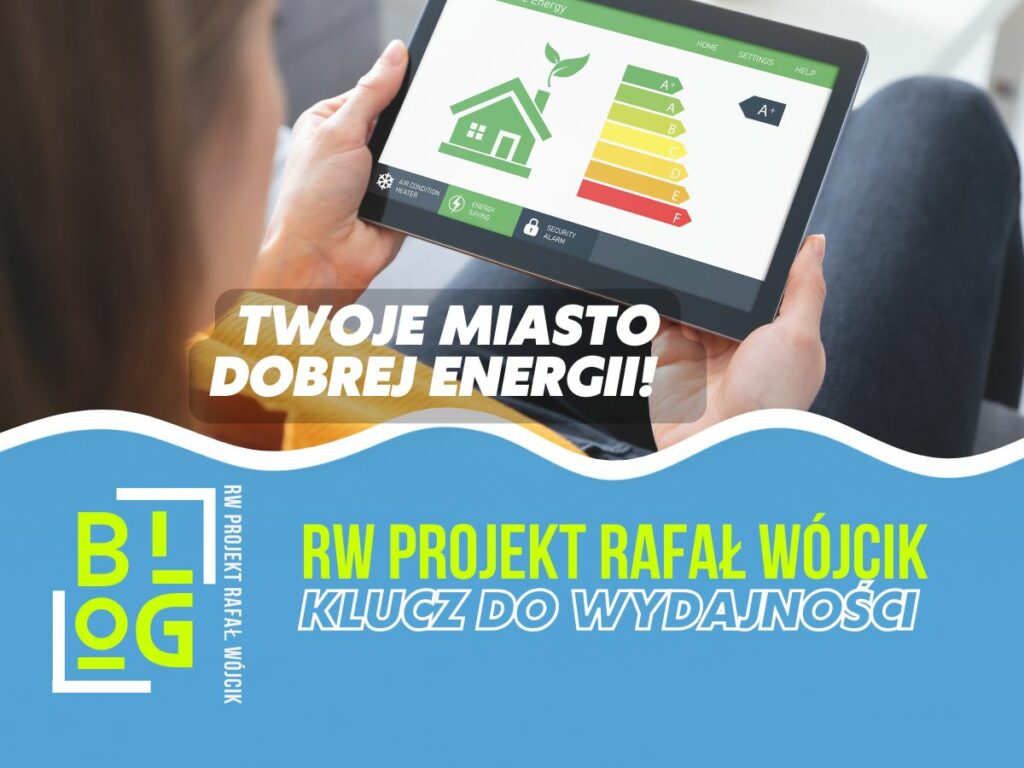 Tablet pokazujący wykresy energetyczne z frazą: świadectwo energetyczne Rzeszów.