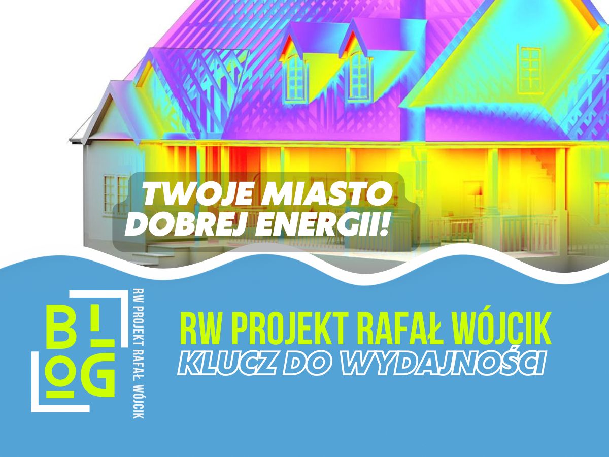 Kolorowa wizualizacja domu z tekstem promującym świadectwo energetyczne Opole.